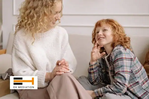 Happy mother and child after sorting child arrangements mediation Swanley